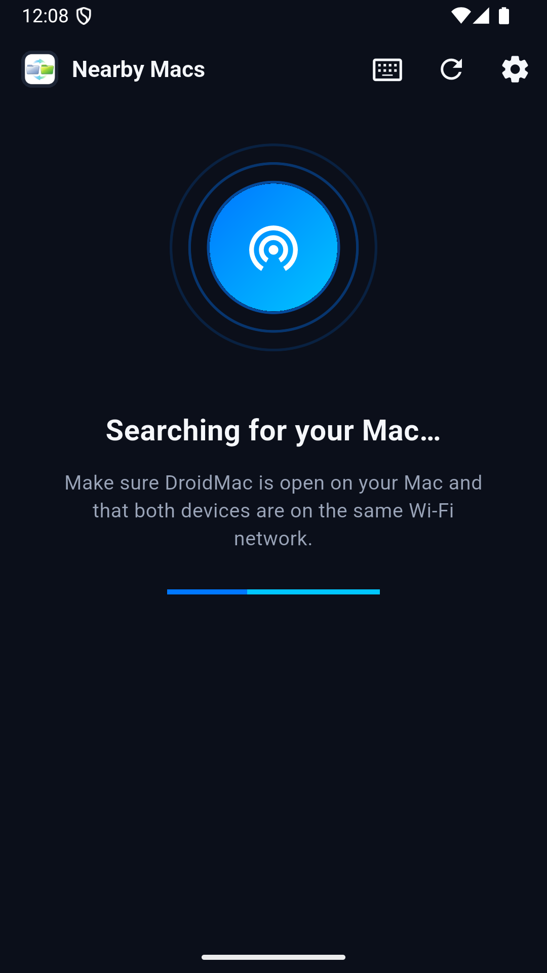 DroidMac Companion Android app — discovering nearby Macs on Wi-Fi network for wireless file transfer